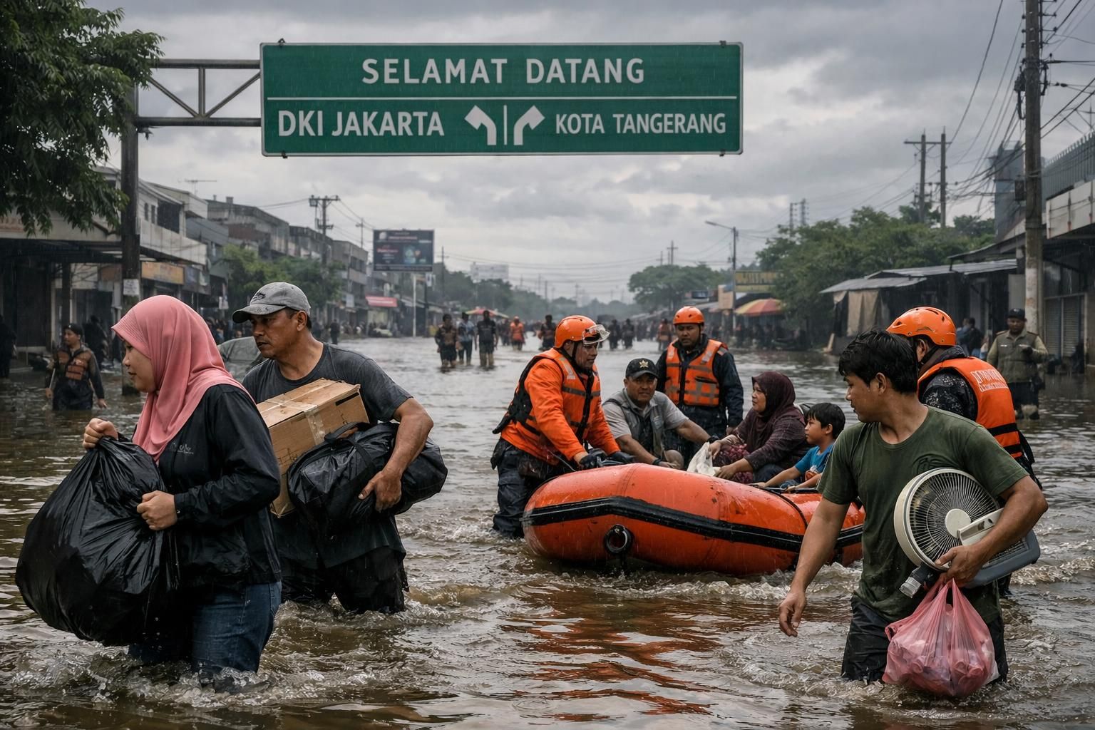 momen banjir melanda jakarta hingga tangerang setelah hujan deras semalaman, melaporkan dampak dan upaya penanganan terbaru dari cnbc indonesia.