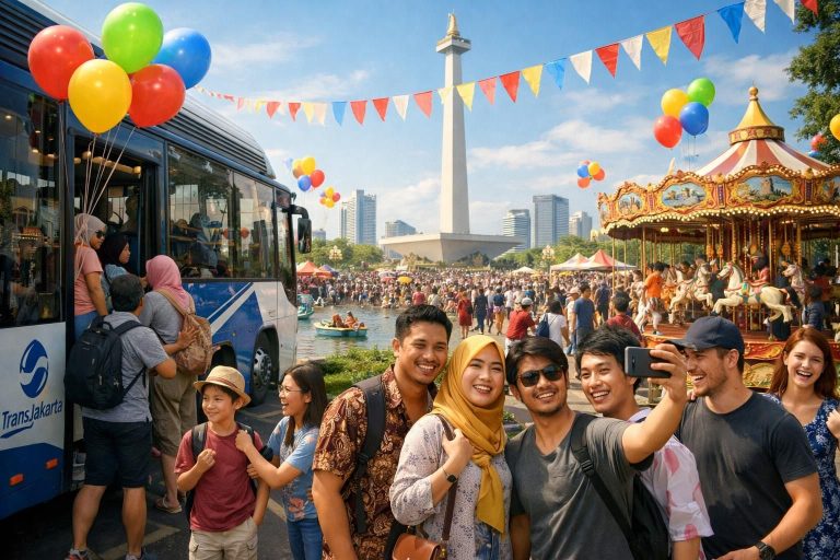rayakan hut jakarta dengan transum dan tempat wisata yang menawarkan akses gratis bagi warga non-ktp dki. nikmati berbagai acara seru dan destinasi menarik tanpa biaya masuk!