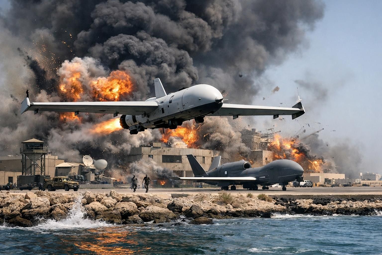 drone kamikaze iran melancarkan serangan dramatis ke markas pesawat intai as di bahrain, memicu ketegangan regional. baca selengkapnya di detiknews.