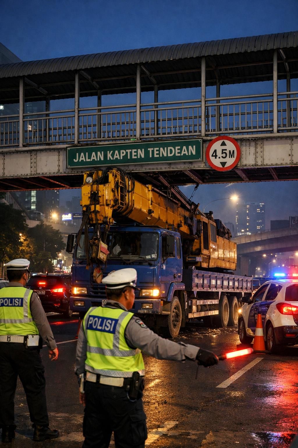 pengakuan sopir truk pengangkut crane yang menabrak jpo tendean: mengaku terpaku pada peta saat berkendara hingga menyebabkan kecelakaan.