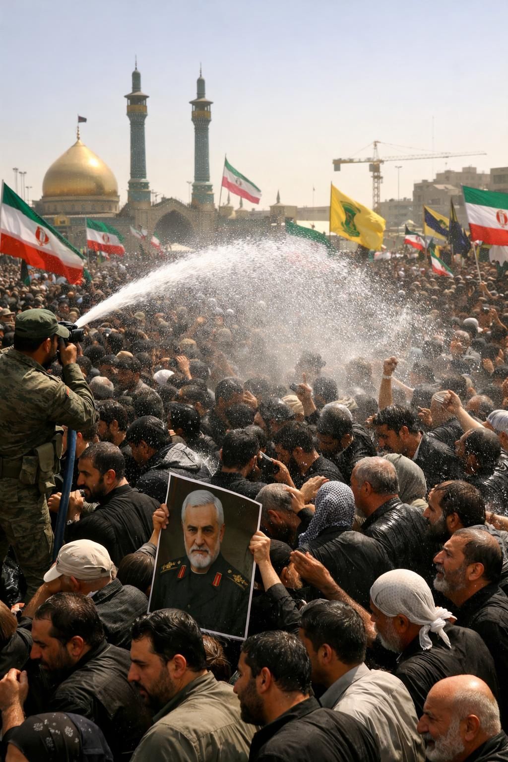 terik matahari membara saat upacara penghormatan terakhir ayatollah ali khamenei, pelayat disemprot air untuk mengurangi panas yang ekstrem. berita lengkap hanya di detiknews.