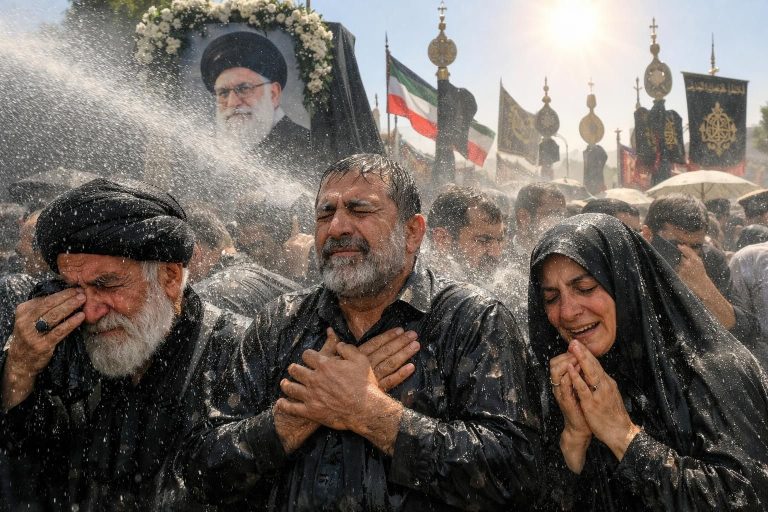 terik matahari yang membara membuat pelayat disemprot air saat menghadiri upacara penghormatan terakhir ayatollah ali khamenei. simak liputan lengkapnya di detiknews.