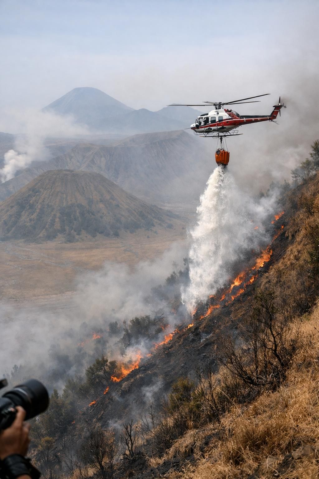 menteri kehutanan meninjau strategi penanggulangan kebakaran di gunung bromo dengan mengoptimalkan teknik water bombing untuk melindungi kawasan hutan dan mencegah kerusakan lebih luas.