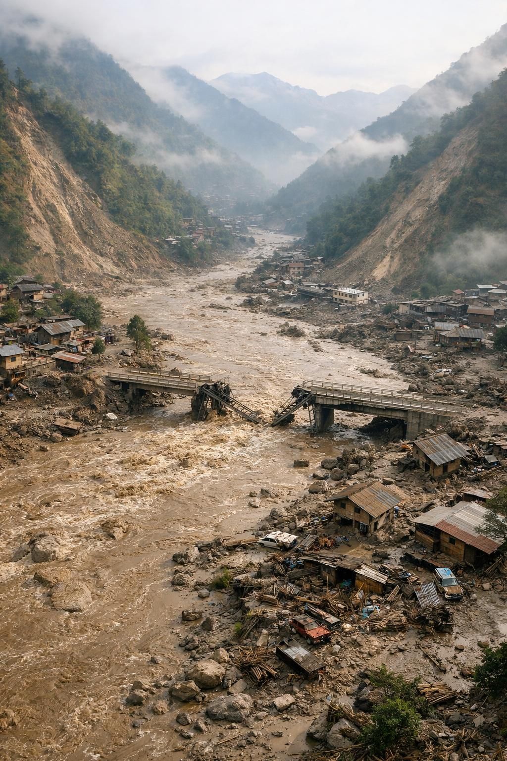 jelajahi pemandangan nepal dari ketinggian dan saksikan dampak mengerikan banjir bandang serta longsor yang menghancurkan wilayah tersebut.