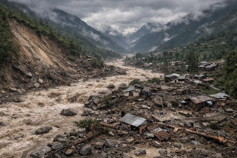 menjelajahi nepal dari ketinggian untuk melihat secara langsung dampak destruktif banjir bandang dan longsor yang menghancurkan wilayah tersebut.