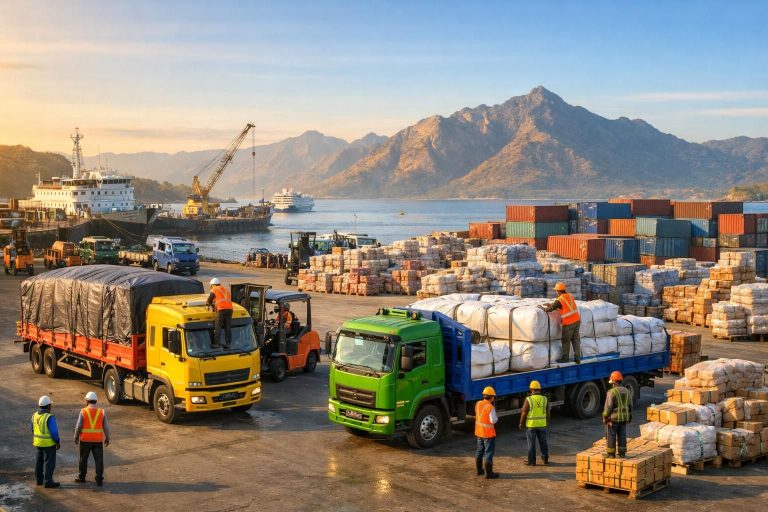 seskab mengumumkan pagi ini pengiriman 65 ton logistik, menjadikan total bantuan logistik yang telah tiba di ntt mencapai 253 ton.