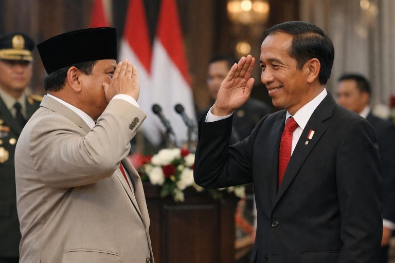 setelah pidato yang menginspirasi, prabowo memberikan hormat dan salam hangat kepada jokowi sebagai tanda penghormatan dan persahabatan yang erat.