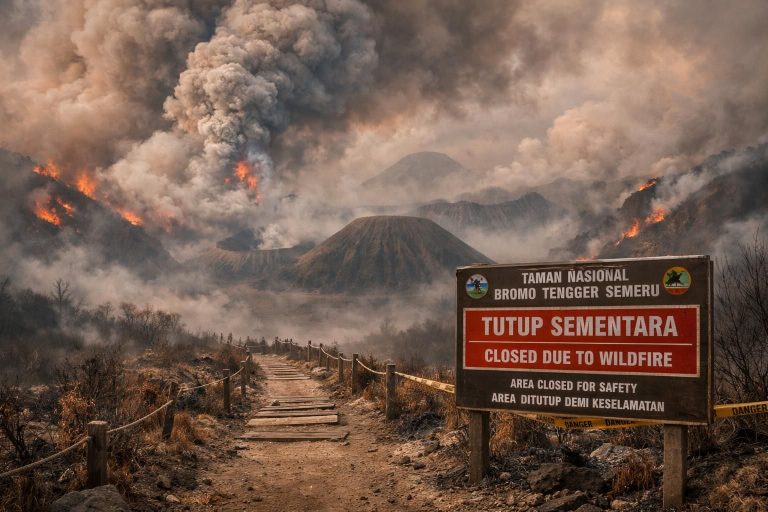 taman nasional bromo ditutup sementara akibat kebakaran hutan. pengunjung dapat mengajukan pengembalian dana tiket melalui prosedur resmi. simak informasi lengkapnya di detiknews.